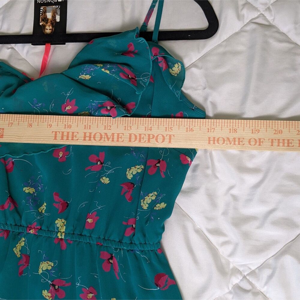 NWT Romantic Floral Maxi Dress Teal | Cottagecore Boho Sundress Pockets Slit - Picture 6 of 15